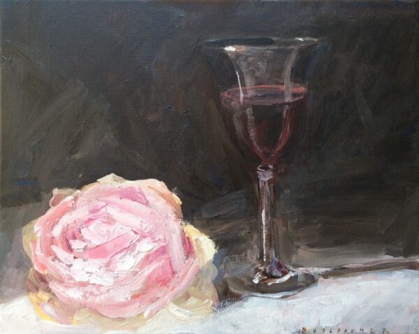 Eine Rose und Rotwein, 24 x 30 cm